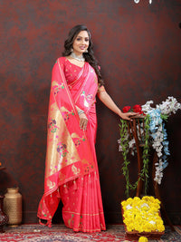 Thumbnail for Lorenvalley Fashion Peach Soft Paithani Silk Woven Design Gold Zari Meenakari Weaving Saree - Distacart