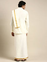 Thumbnail for Ramraj Cotton Premium Wedding Cream Regular Dhoti, Shirt & Towel Set Arathi 3/4