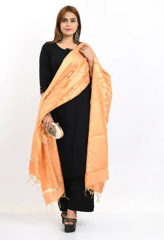 Mominos Fashion Moeza Women's Banarsi Silk All Over Woven Design Peach Dupatta - Distacart
