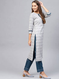 Thumbnail for Yufta Women Grey & Navy Printed Kurta with Trouser