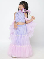 Thumbnail for Lil Drama Girls Choli Ghaghra With Dupatta Set - Lavender - Distacart