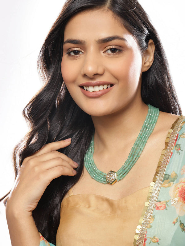 Green Gold-Toned Brass Gold-Plated Necklace - Ruby Raang - Distacart