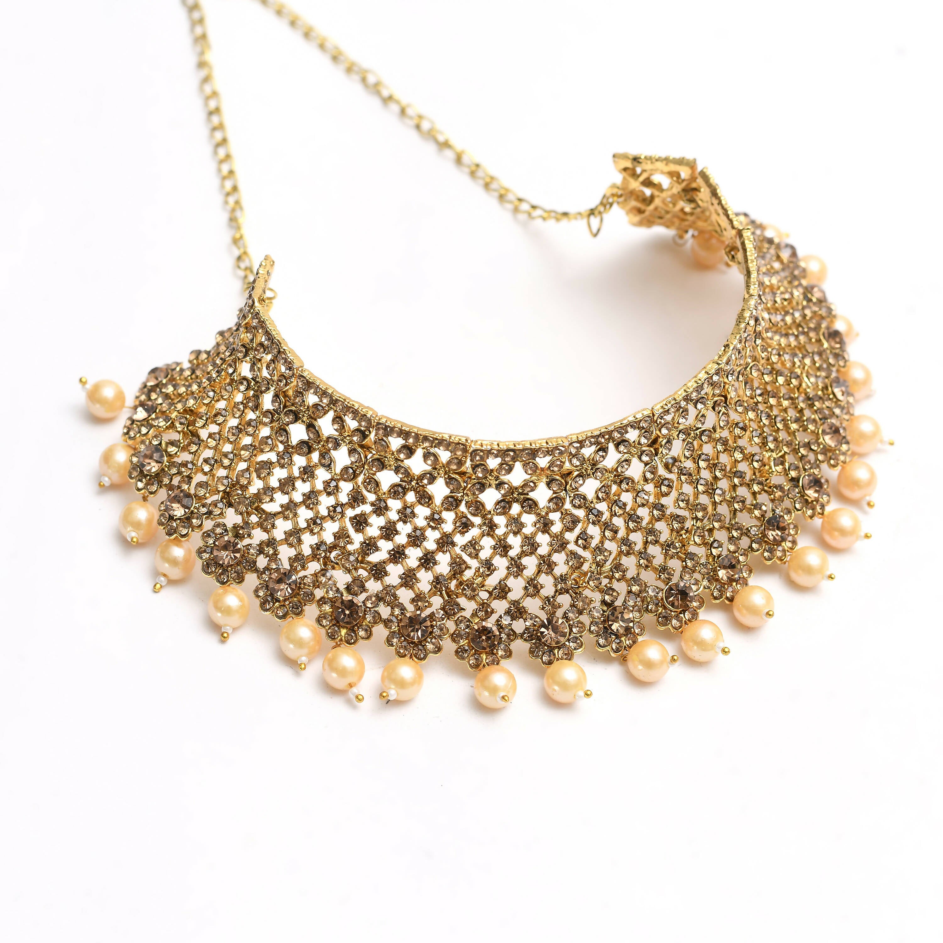 Mominos Fashion Johar Kamal Traditional Rajwadi Design Heavy Golden Color Necklace Set - Distacart