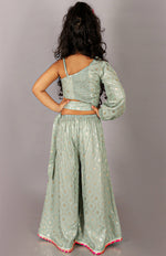 Thumbnail for Lil Drama Fusion Fair Girls Green Crop Top With Palazzo Co-Ordinate Set - Distacart