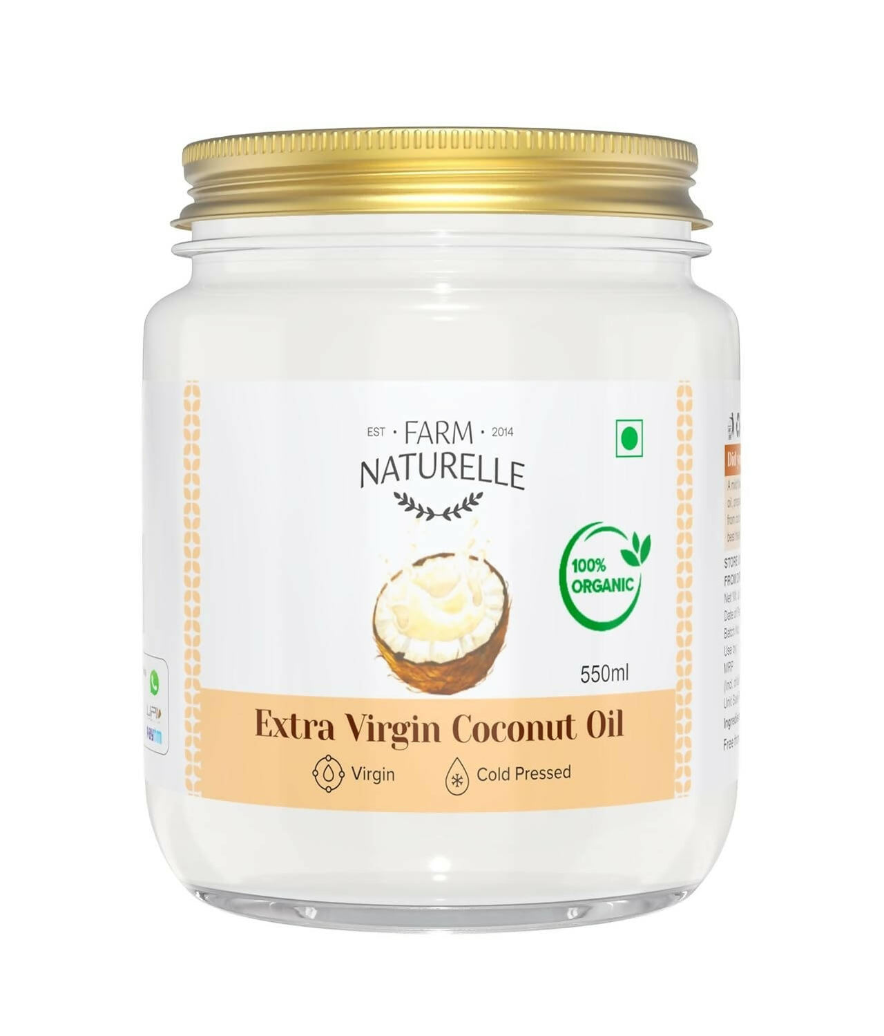 Farm Naturelle 100% Pure Organic Extra-Virgin Cold Pressed Coconut Oil - Distacart