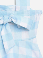 Thumbnail for Ahalyaa Sky Blue Rayon Checked Kids Top With Skirts For Girls - Distacart
