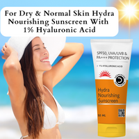 Thumbnail for Dermistry 1% Hyaluronic Acid Ultra Hydrating Sunscreen for Dry Skin SPF 50 UVA UVB PA+++ Protection - Distacart