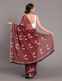 Thumbnail for Suta Women Maroon White Hand Blocked Pure Cotton Saree - Distacart
