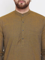 Thumbnail for Even Apparels Brown Pure Cotton Men's Kurta With Band Collar - Distacart