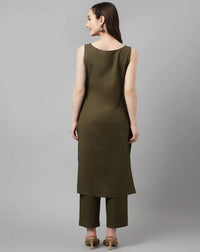 Thumbnail for FIORRA Women's Olive Rayon Silk Straight Kurta Set - Distacart