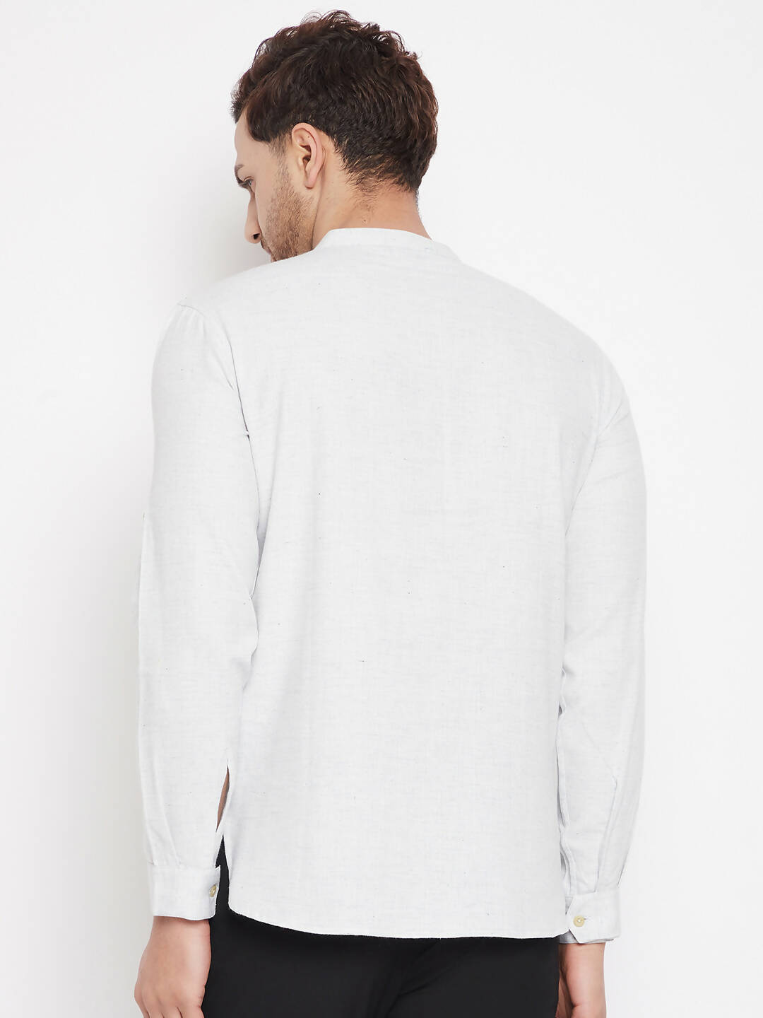 Even Apparels Cream Acrylic Short Men's Kurta With Band Collar - Distacart