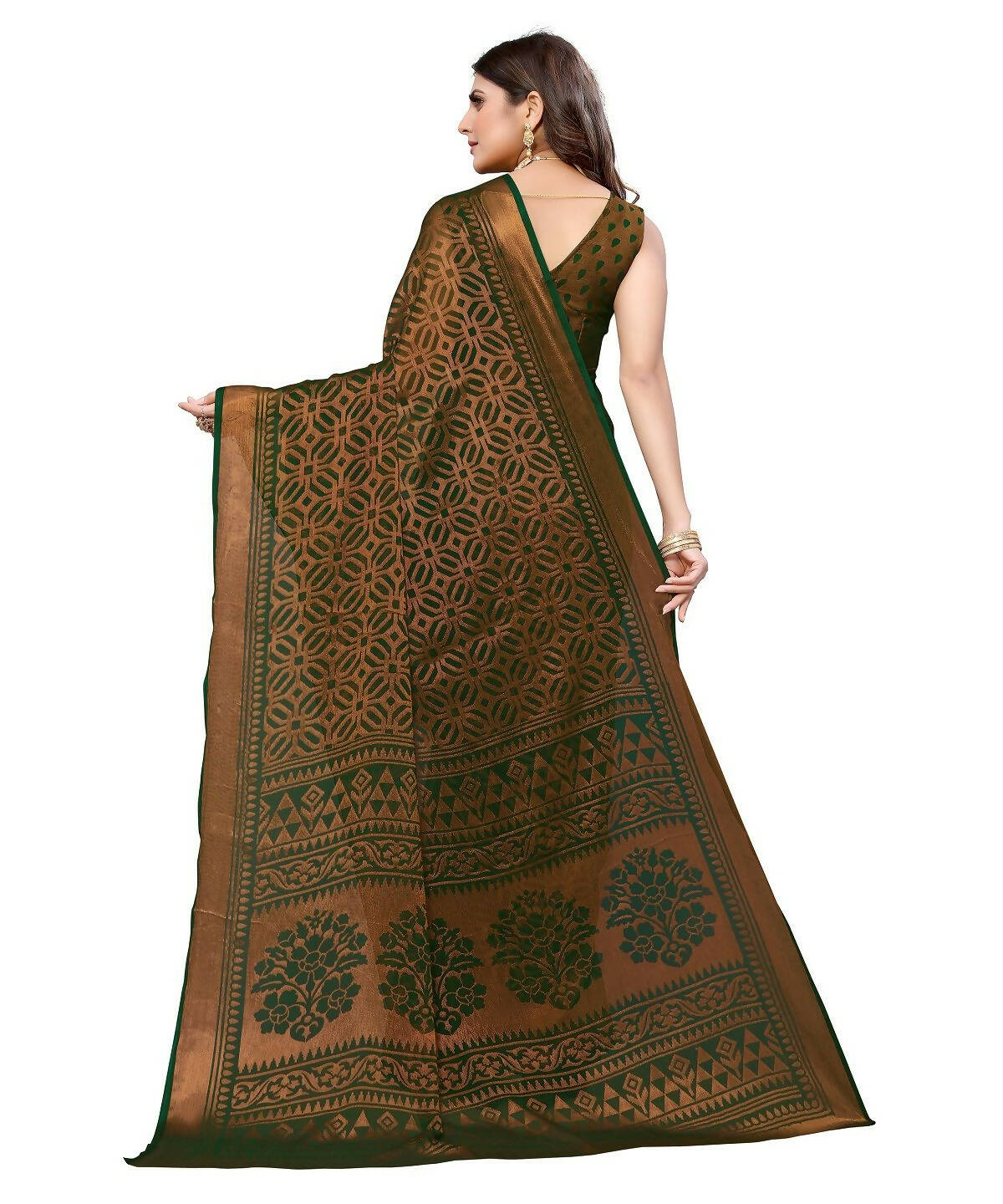 Vamika Green Chiffon Brasso Bollywood Style Woven Saree (BARKHA GREEN) - Distacart