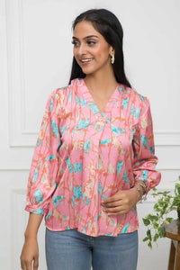Thumbnail for Myshka Women Multi-Floral V-Neck Regular Sleeves Polyester Top - Distacart