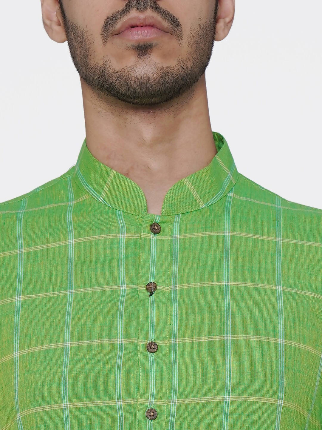 Manyavar Men Green Checked Straight Kurta - Distacart