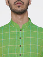 Thumbnail for Manyavar Men Green Checked Straight Kurta - Distacart