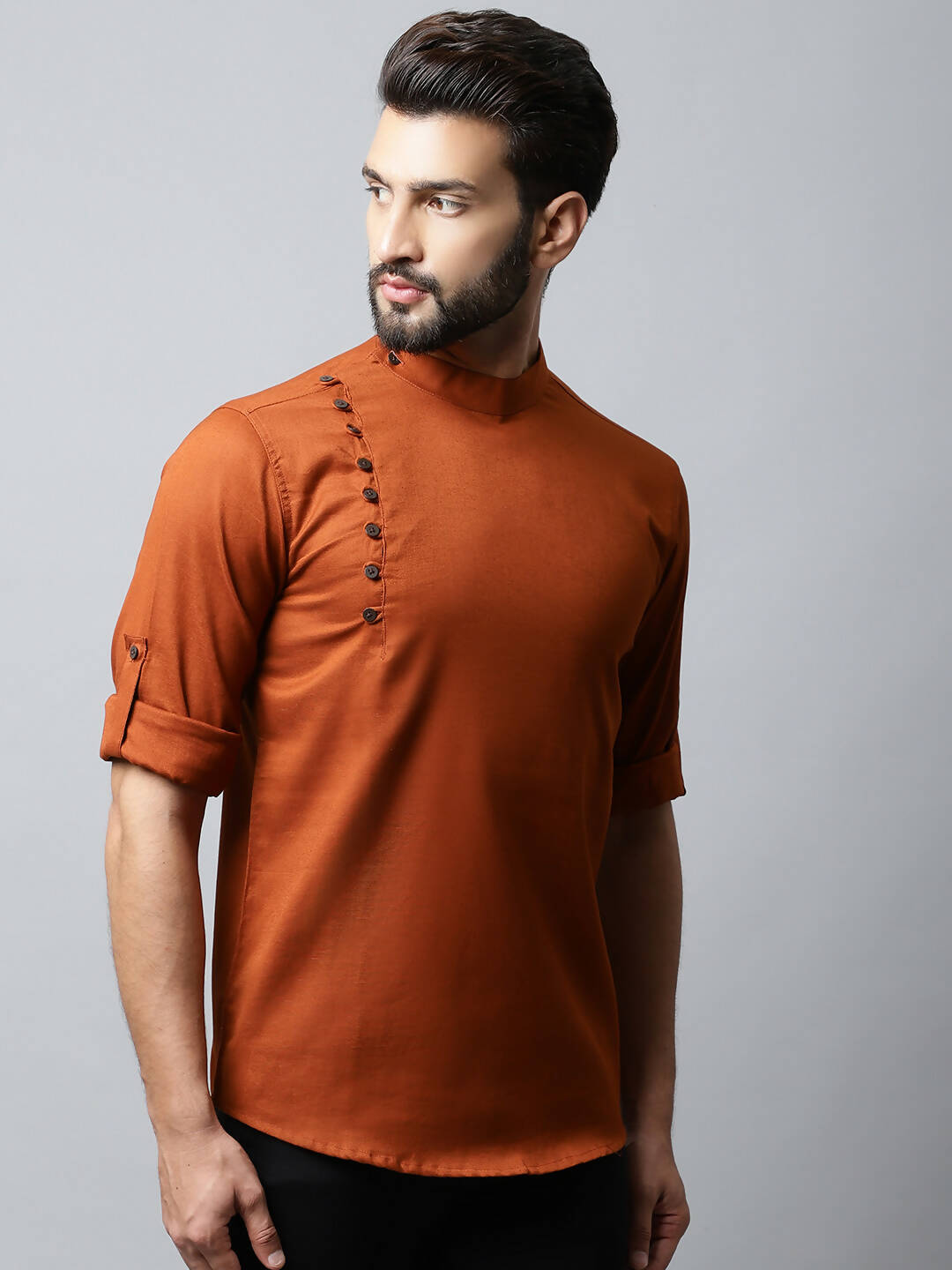 Even Apparels Brown Color Linen Pure Cotton Men's Kurta With Side Placket (SLD1137) - Distacart