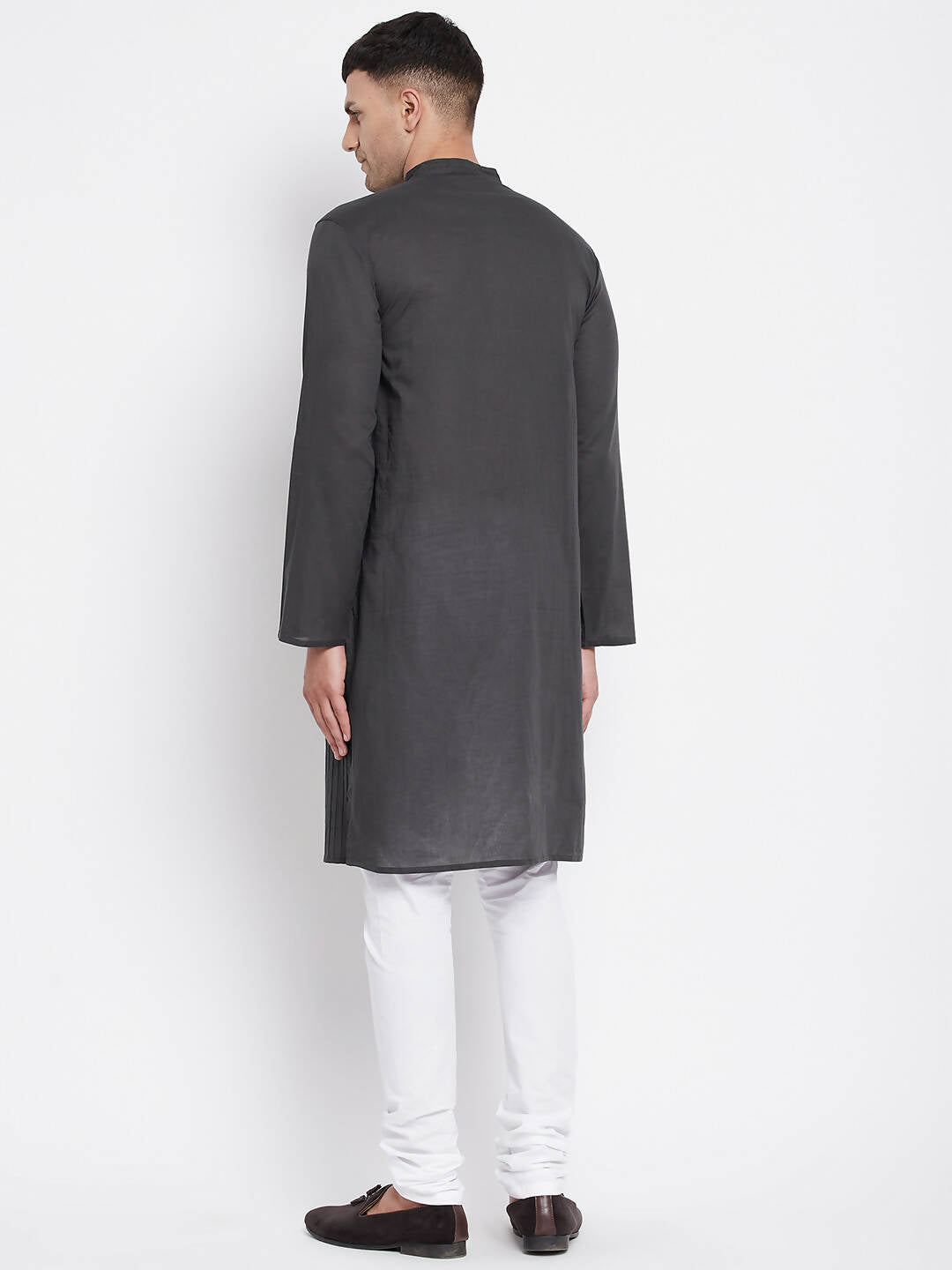 Even Apparels Grey Pure Cotton Men's Kurta With Band Collar - Distacart
