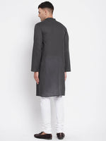 Thumbnail for Even Apparels Grey Pure Cotton Men's Kurta With Band Collar - Distacart