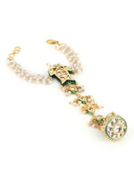 Thumbnail for Women's Gold-Toned White Brass Kundan Gold-Plated Link Bracelet - Ruby Raang - Distacart