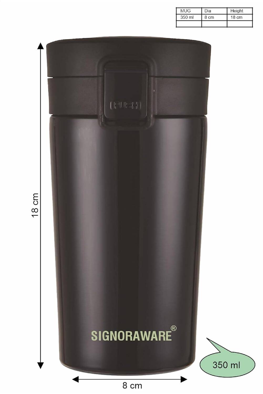 Signoraware Hot Pour Coffeemate Insulated Mug Tumbler - 350 ml (Black) - Distacart