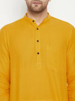 Thumbnail for Even Apparels Yellow Pure Cotton Long Men's Kurta With Band Collar - Distacart