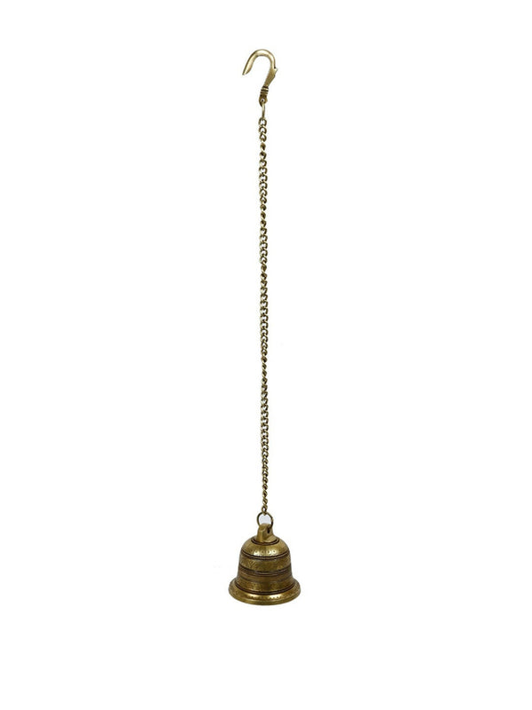 CraftVatika Gold-Toned Brass Hanging Bell with Attached Chain & Hook - Distacart