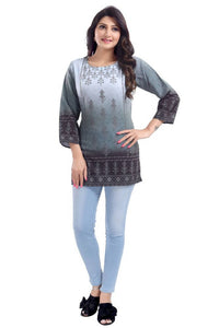 Thumbnail for Snehal Creations Gray Color Faux Crepe Printed Short Kurti Tunic