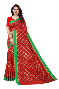 Thumbnail for Vamika Red Linen Foil Print Saree (YOGI RED) - Distacart