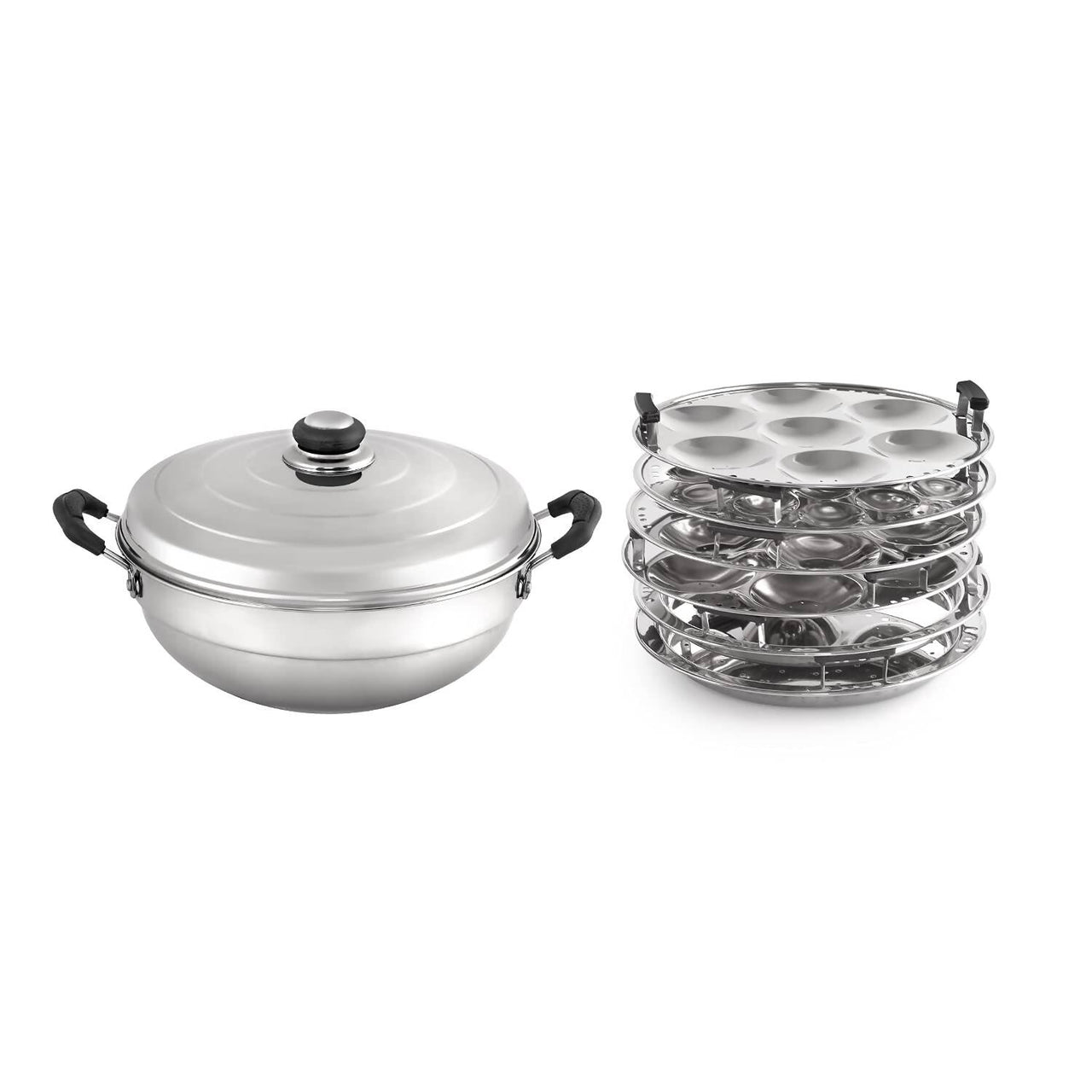 Cello Stainless Steel Induction Base Idli Cooker (Idly Maker) And Multi Kadhai With 6 Plates - Distacart