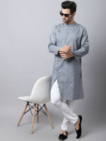 Thumbnail for Even Apparels Grey Pure Cotton Sherwani Kurta With Asymetrical Cut - Distacart