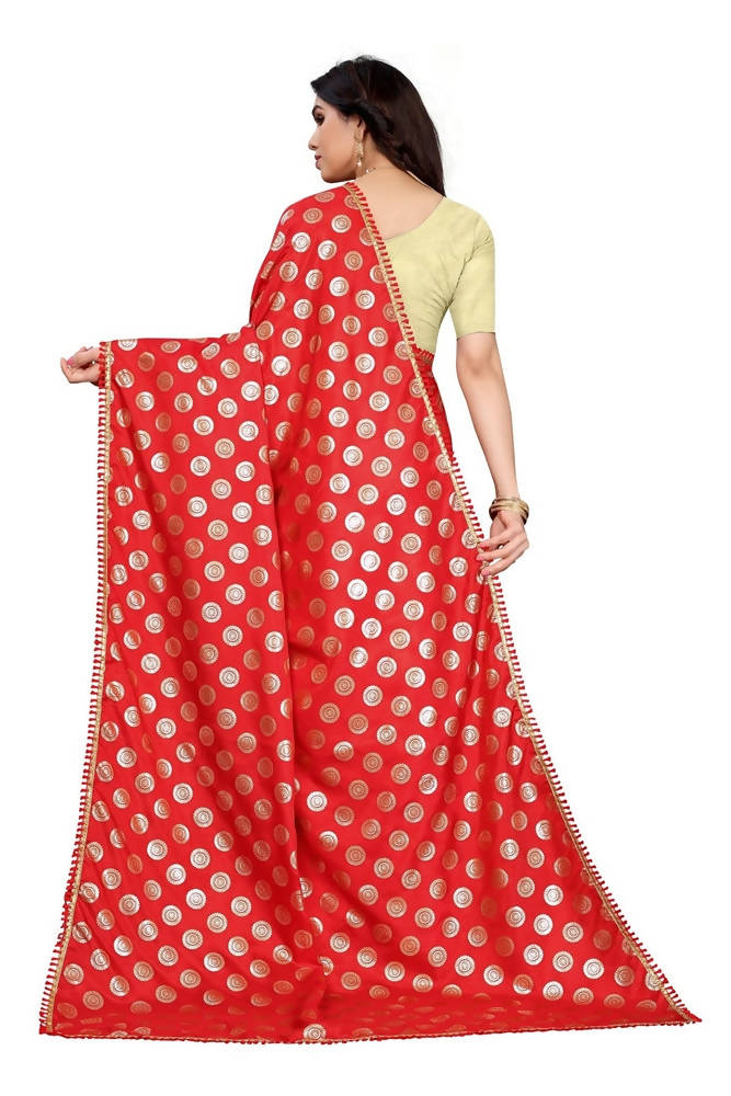 Vamika Red Rangoli Silk Foil Print Saree (Danish Red)