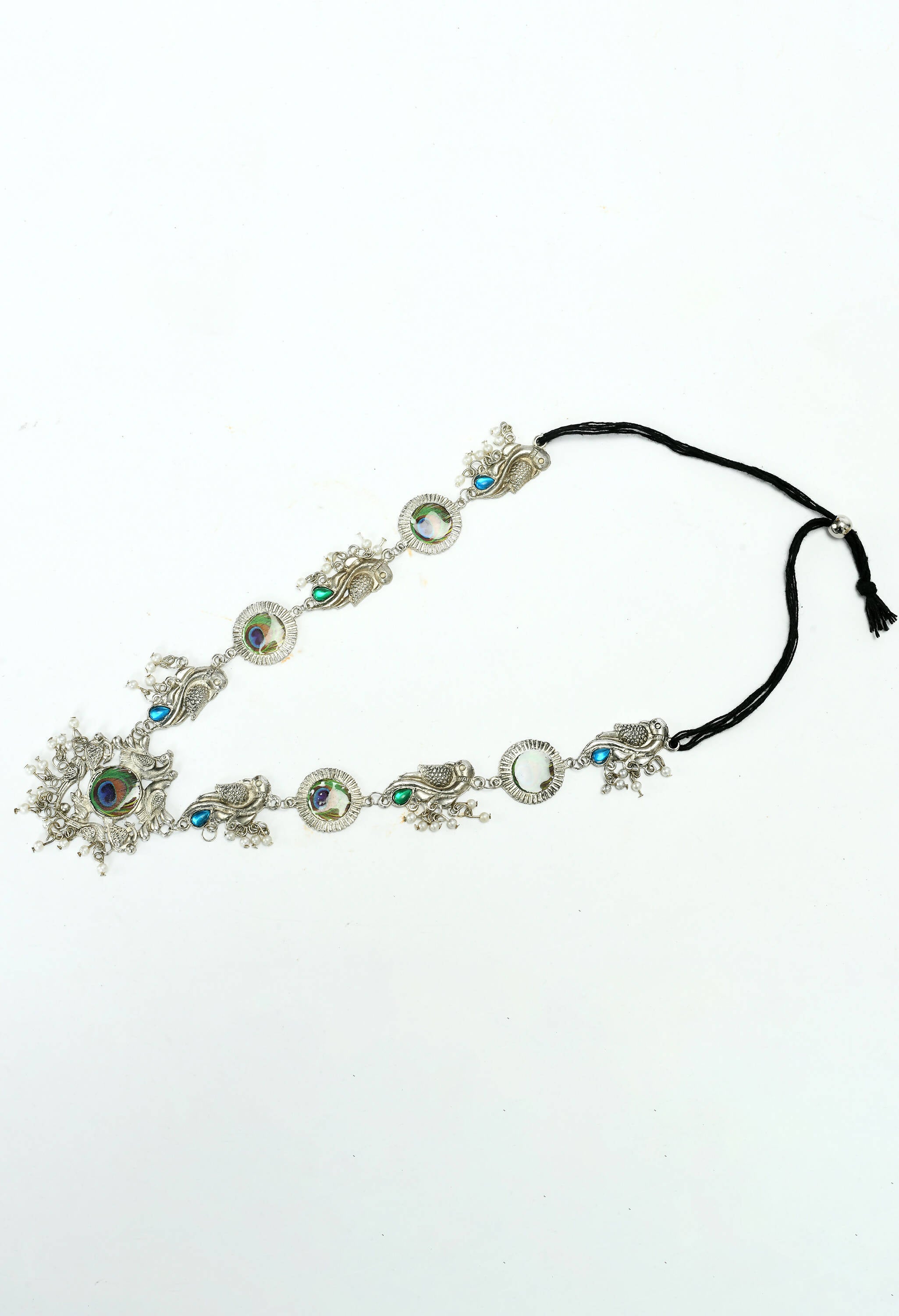 Mominos Fashion Johar Kamal Oxidised Silver-Plated Brass Finish Long Necklace For Women (Silver) - Distacart