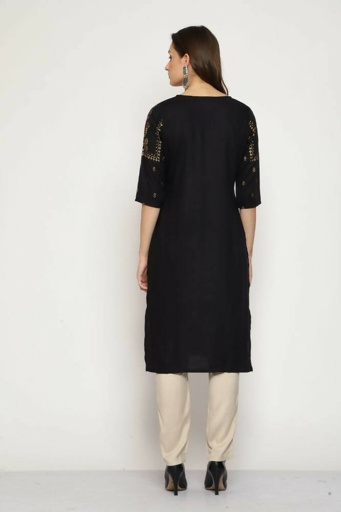 Maai Rayon Hand Printed Kurta Black - Distacart
