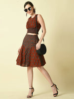Thumbnail for Myshka Women's Rust Pure Cotton Printed Flared Skirt - Distacart