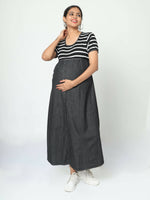 Thumbnail for Manet Half Sleeves Maternity Dress White Striped With Concealed Zipper Nursing Access - Black - Distacart