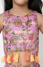 Thumbnail for Lil Drama Golden Weaves Girls Purple Lehanga Choli Set - Distacart