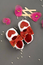 Thumbnail for Tiny Bugs Girls Heart Bow Detailing Booties - White & Red - Distacart