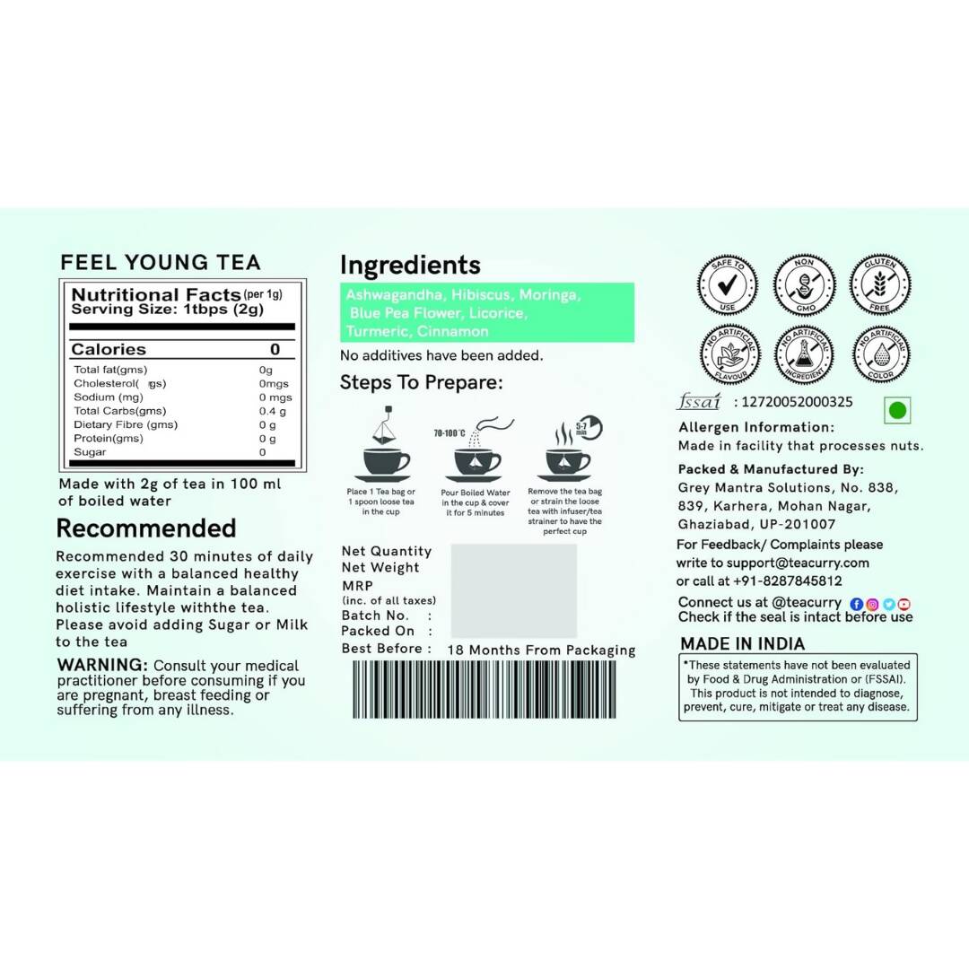 Teacurry Feel Young Tea Bags (Anti Ageing Tea) - Distacart