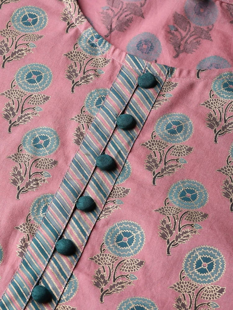 Yufta Women Pink & Blue Printed Kurta with Palazzo & Dupatta