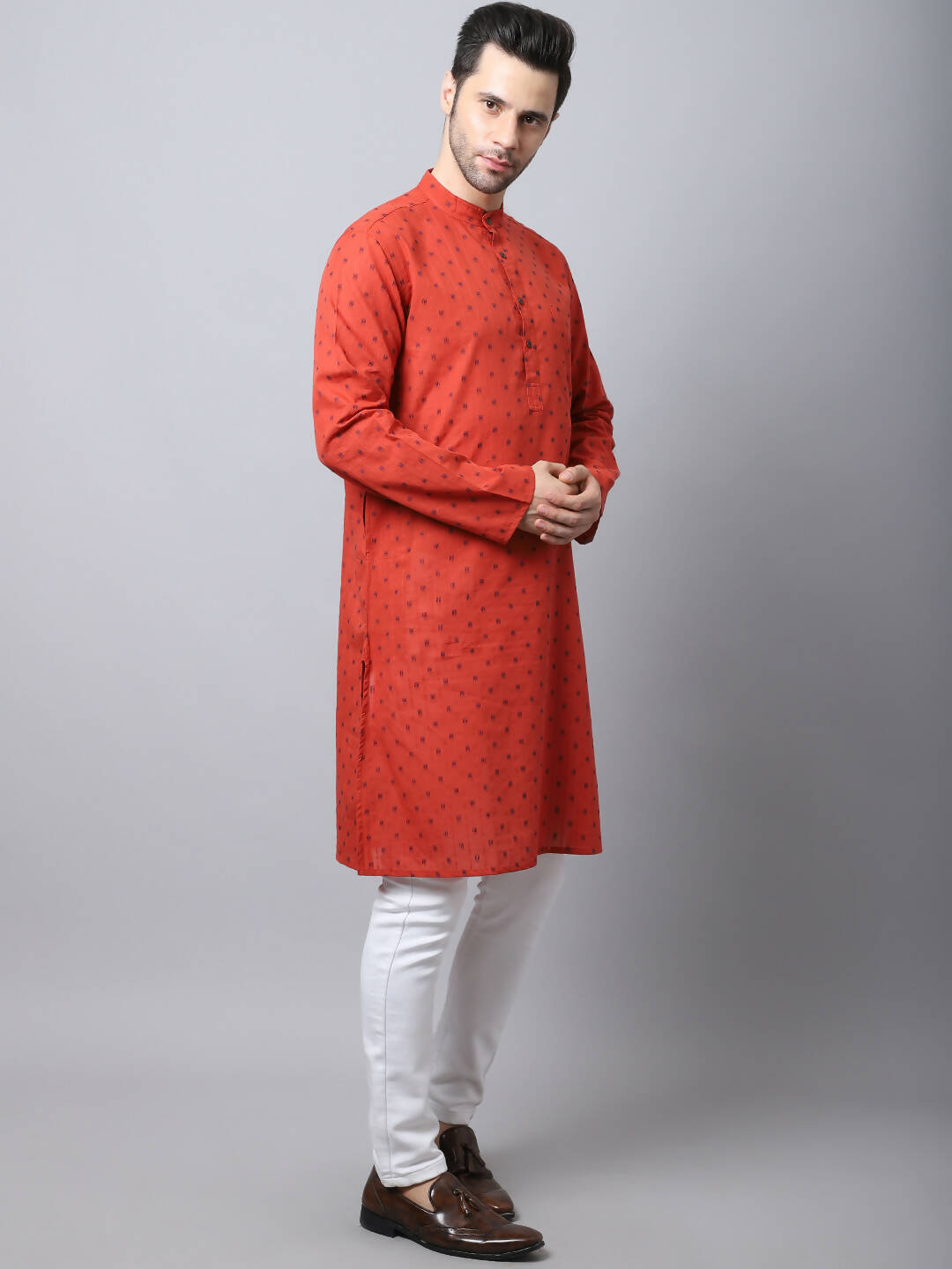 Even Apparels Red Pure Cotton Men's Kurta With Band Collar - Distacart