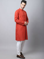 Thumbnail for Even Apparels Red Pure Cotton Men's Kurta With Band Collar - Distacart