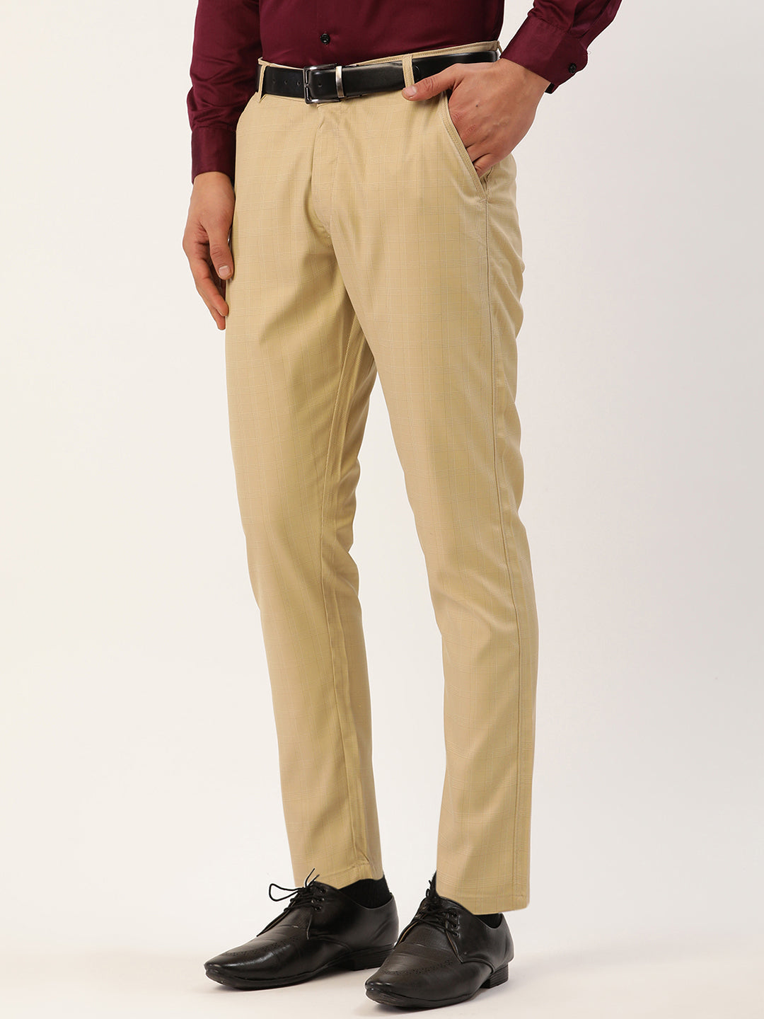 Jainish Men's Beige Checked Formal Trousers ( FGP 270 Beige ) - Distacart