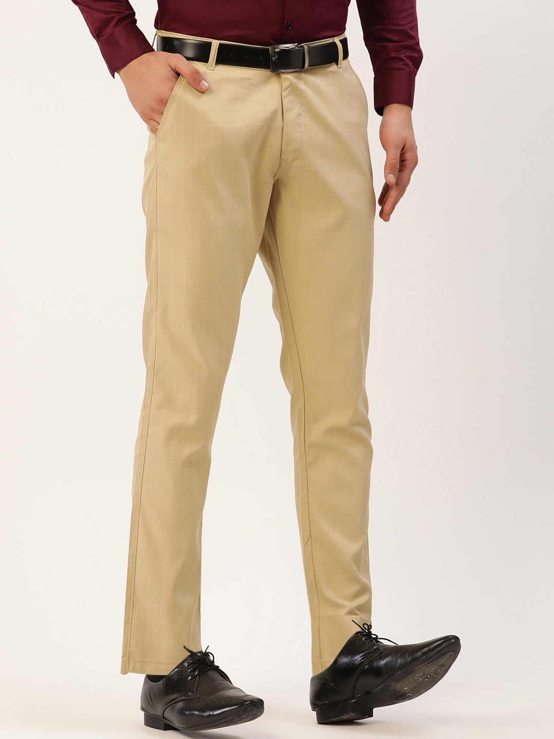 Jainish Men's Beige Checked Formal Trousers ( FGP 270 Beige ) - Distacart