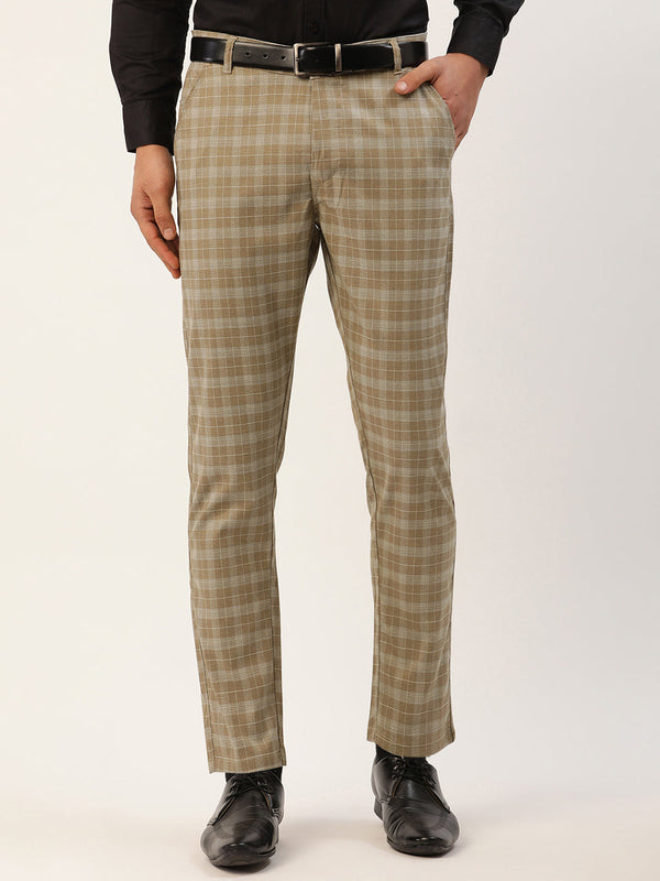 Jainish Men's Beige Tartan Checked Formal Trousers ( FGP 271 Beige ) - Distacart
