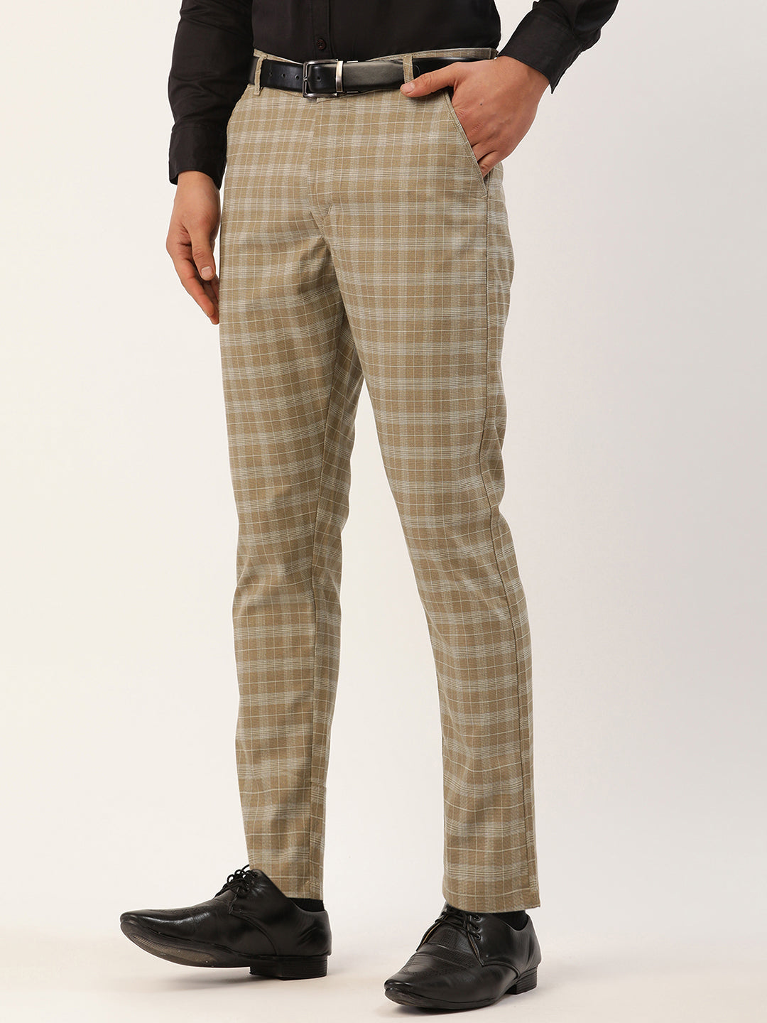 Jainish Men's Beige Tartan Checked Formal Trousers ( FGP 271 Beige ) - Distacart