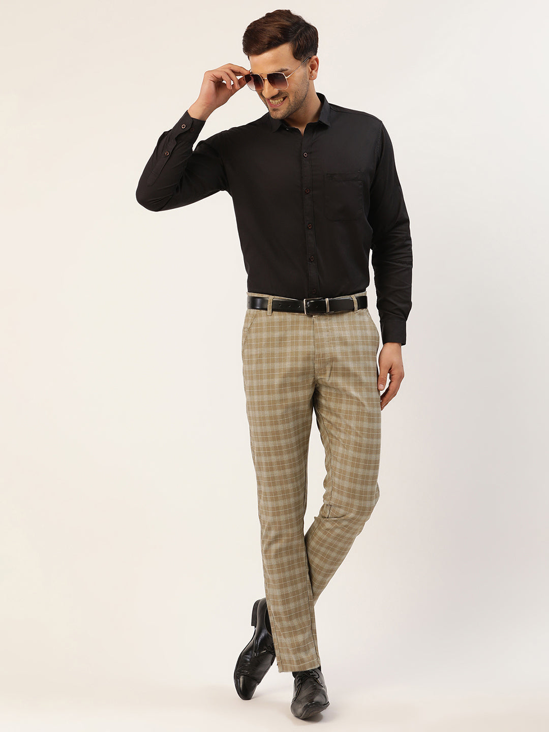 Jainish Men's Beige Tartan Checked Formal Trousers ( FGP 271 Beige ) - Distacart