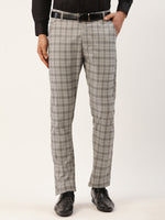 Thumbnail for Jainish Men's Grey Tartan Checked Formal Trousers ( FGP 271 Grey ) - Distacart