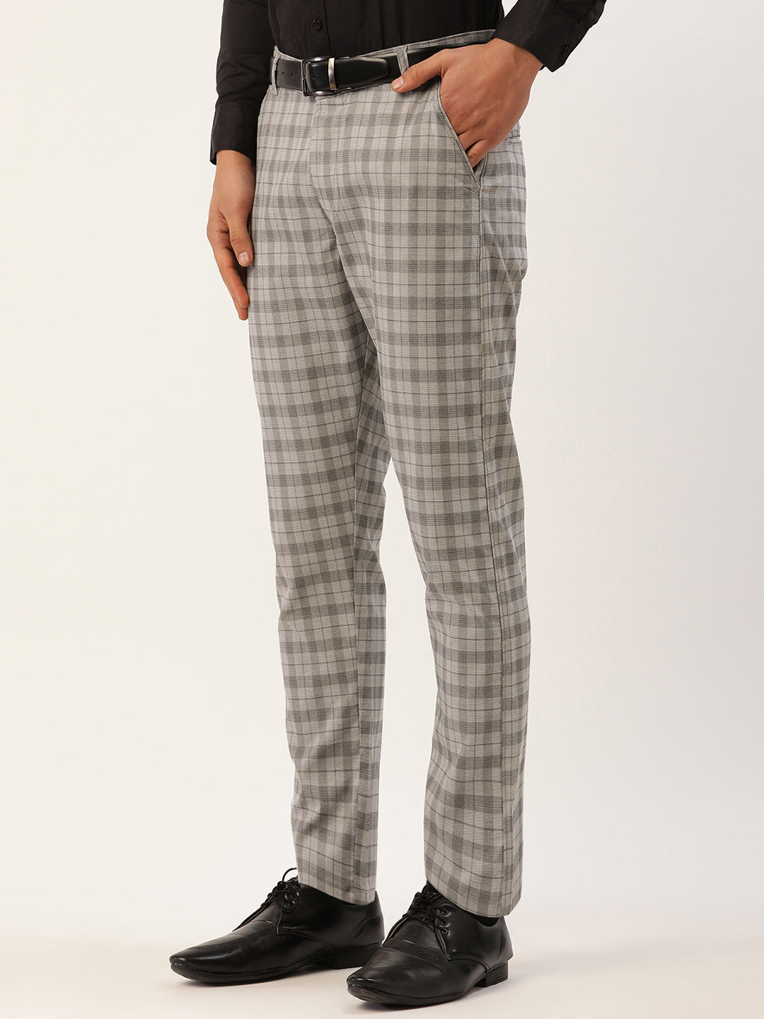 Jainish Men's Grey Tartan Checked Formal Trousers ( FGP 271 Grey ) - Distacart