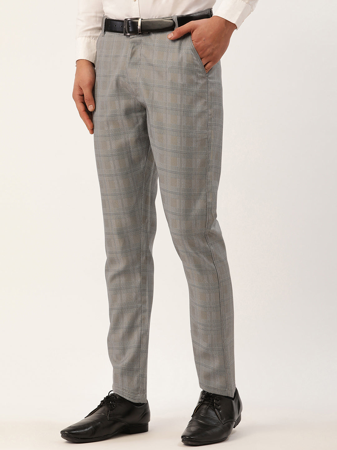 Jainish Men's Grey Window Checked Formal Trousers ( FGP 272 Grey ) - Distacart