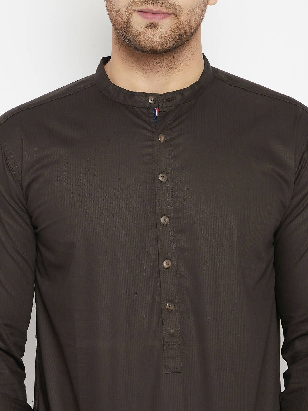Even Apparels Brown Pure Cotton Long Men's Kurta With Band Collar - Distacart